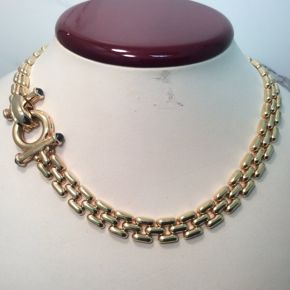 14K Yellow Real Solid Gold 3 row Fancy Fox Tail Cleopatra Necklace 16"  43.90gr